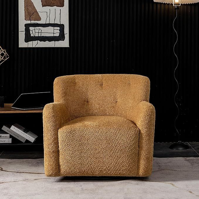 32.5" W Modern Swivel Chenille Accent Chair Armchair, No Assembly Square Barrel Chair for Living ... | Amazon (US)