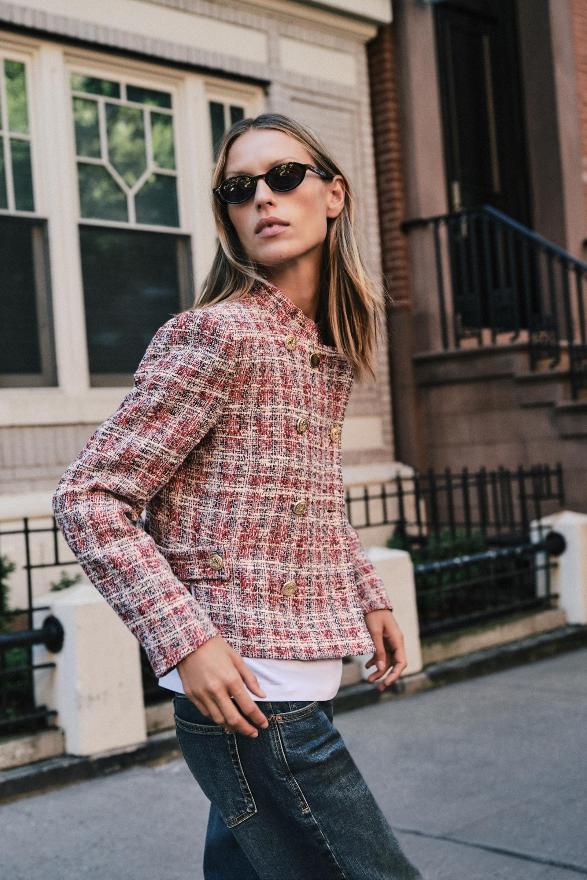 Zara - Structured Cropped Blazer - Ecru / Red - L - Woman | Zara US