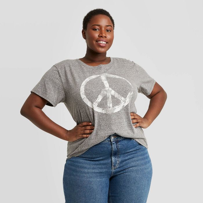 Women's Peace Short Sleeve Graphic T-Shirt - Gray | Target