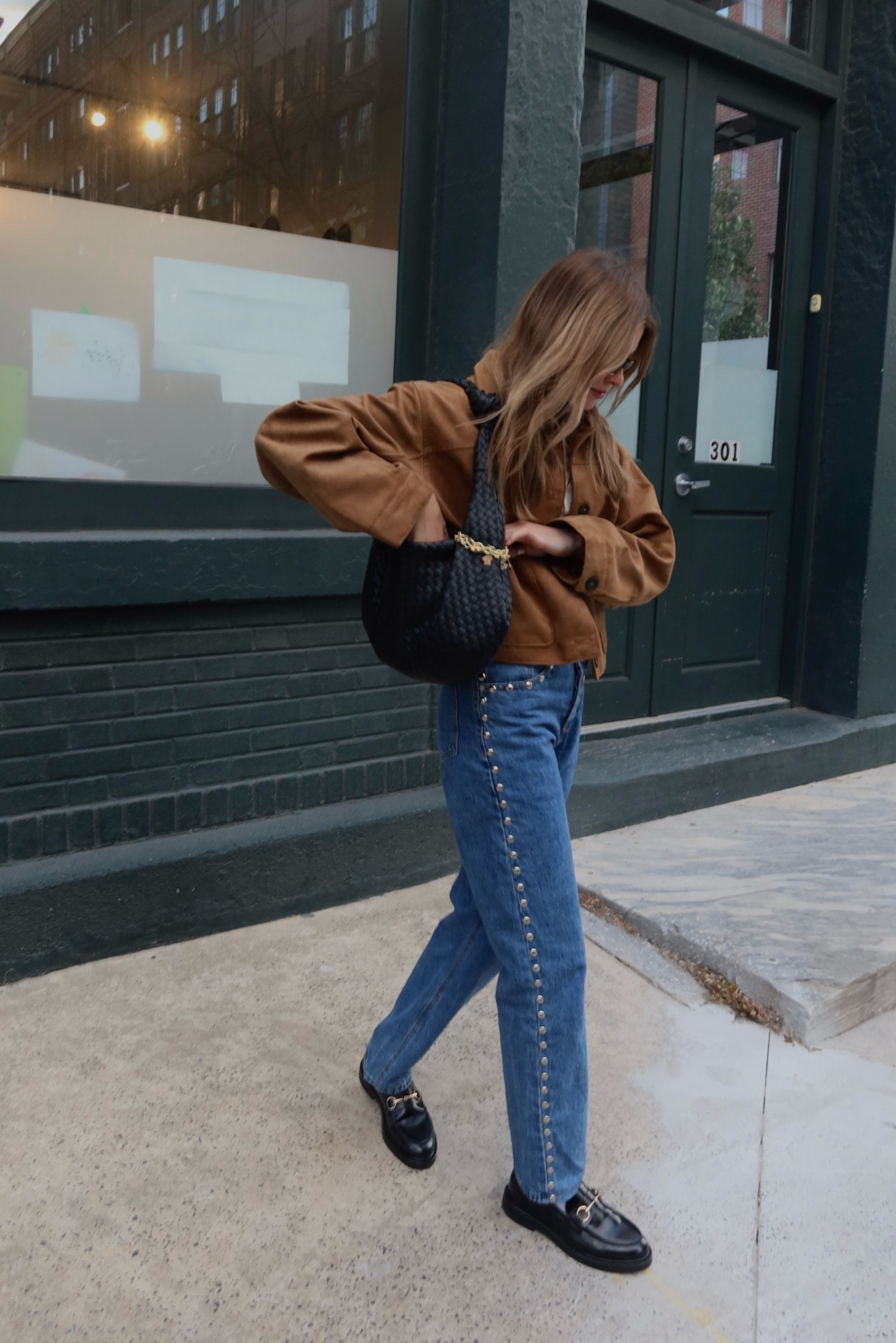 jacket: size medium 
jeans: princess polly but studded them myself 
