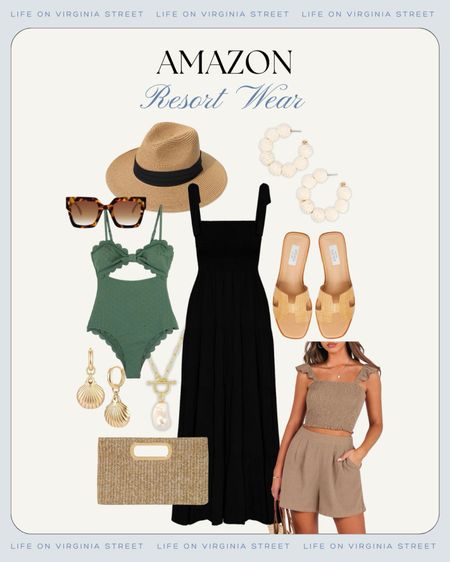 Amazon resort wear finds including two cute olive green swimsuit options, a black sundress, sun hat, sunglasses, raffia sandals, a cute two piece set, beach clutch, pearl necklace and more!
.
#ltkswim #ltktravel #ltkseasonal #ltkover40 #ltksalealert #ltkfindsunder50 #ltkfindsunder100 #ltkstyletip #ltkshoecrush #ltkmidsize vacation outfits, spring break outfit ideas, resort wear finds

#LTKfindsunder50 #LTKswim #LTKover40