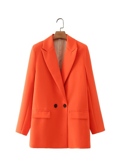 Double Breasted Lapel Neck Blazer | SHEIN