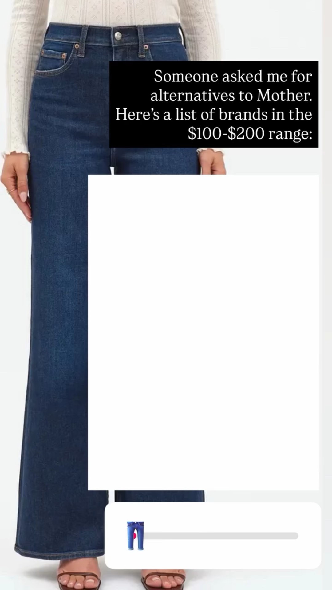 Someone asked me for alternatives to Mother. Here’s a list of brands in the $100-$200 range: 👖 Good American
🌿 Universal Standard
🔷 Pistola
👢 NYDJ
🎯 Liverpool Los Angeles
💎 AG Jeans
📈 Madewell
🪄 Lauren Ralph Lauren
🎨 Kimes Ranch
✨ L’AGENCE (watch for sales)
🧵 Frame
🌟 PAIGE