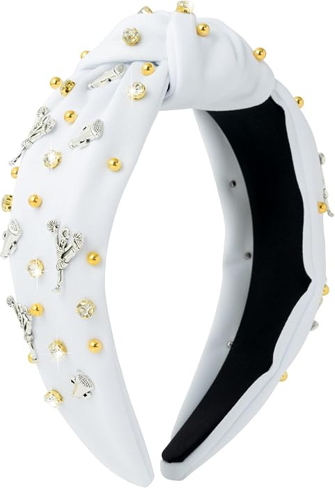 Cheerleader Jeweled Knotted Headband - Cheerleading Team Girls Megaphone Rhinestone Pearl Embelli... | Amazon (US)
