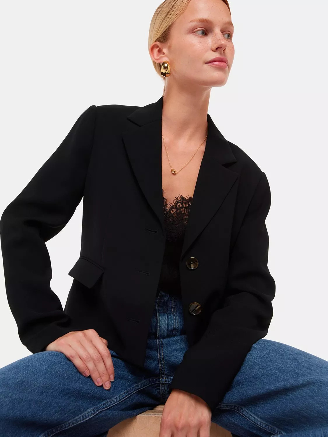 Whistles Ultimate Crepe Blazer, Black | John Lewis (UK)