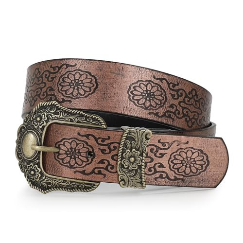 WOWOGO Floral Print Western Belts for Women Cowgirl Cowboy Country Leather Belt Fashion Vintage Belt for Jeans | Amazon (US)