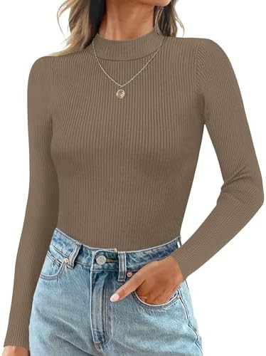Ekouaer Mock Turtle Necks Tops for Women Long Sleeve Ribbed Shirts Thermal Slim Fit Lightweight U... | Amazon (US)