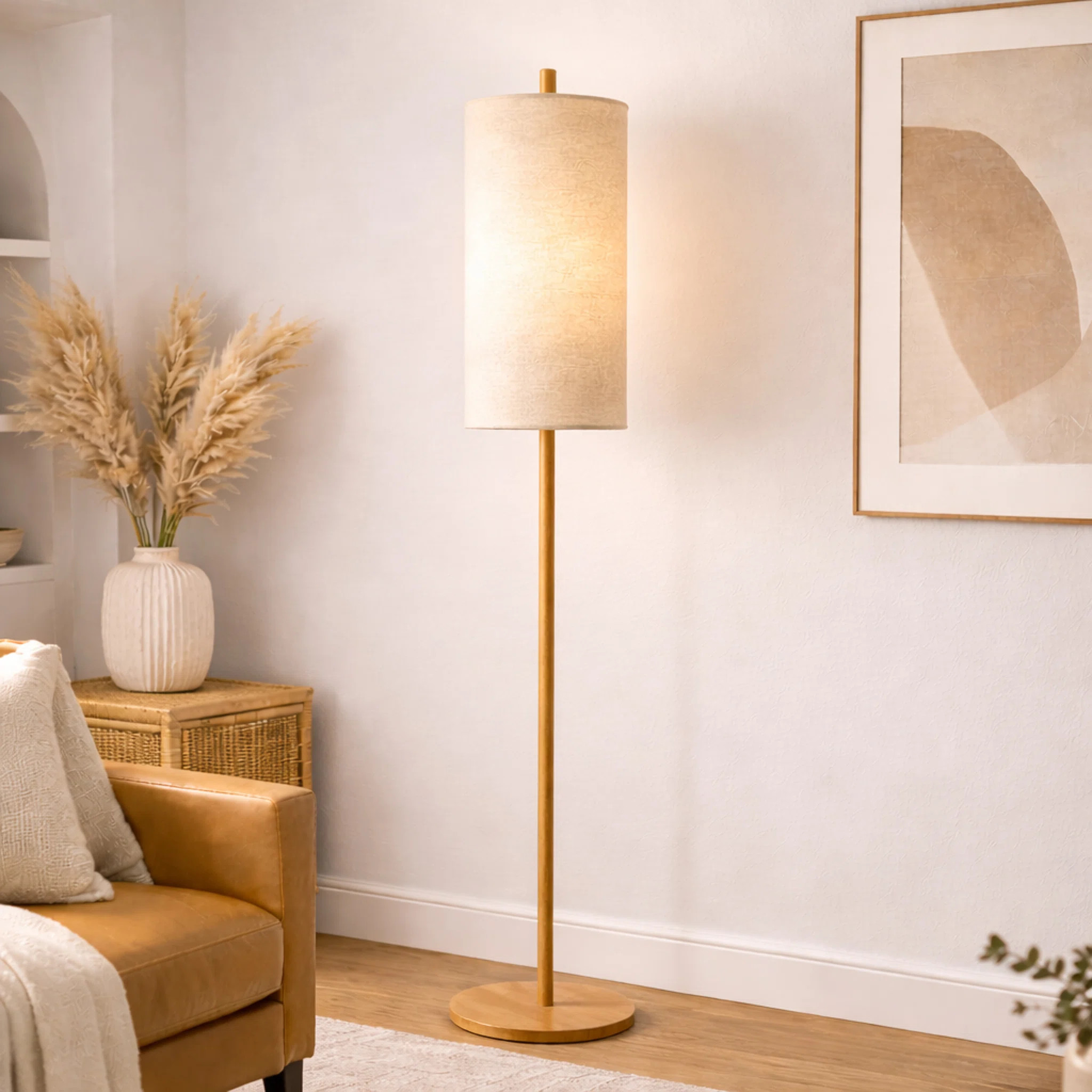 Mondale FLOOR LAMP WITH OAK BASE AND NATURAL RATTAN SHADE | Wayfair North America
