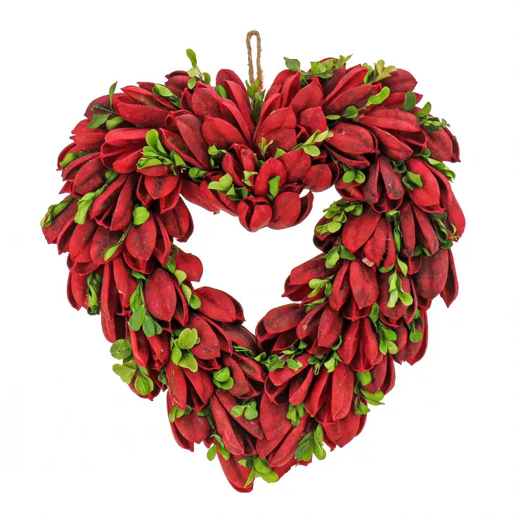 National Tree Company Artificial Valentine's Floral Heart Wreath, Decorated with Red Leaves, Vale... | Target
