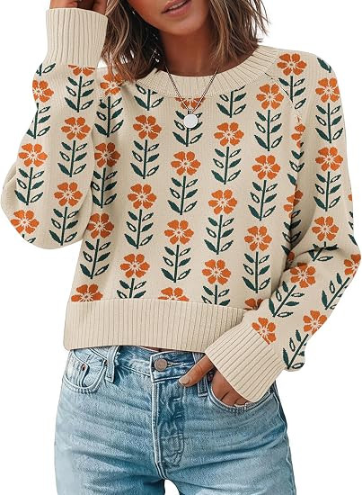 Zeagoo Sweaters for Women Cropped Crewneck Basic 2026 Trendy Fall Tops | Cropped Sweater, Winter ... | Amazon (US)