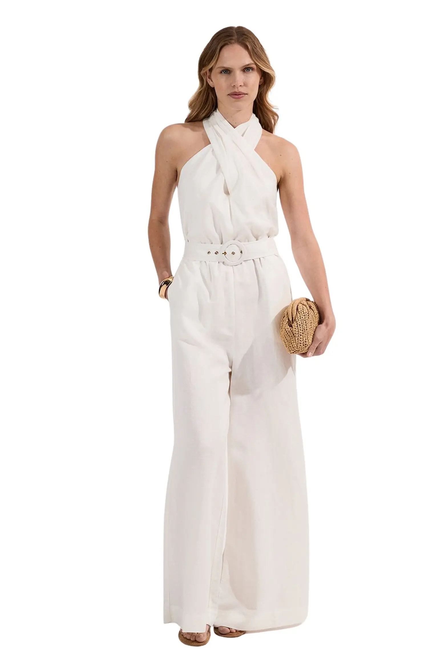 Linen Blend Wide Leg Belted Jumpsuit (Women) | Nordstrom | Nordstrom