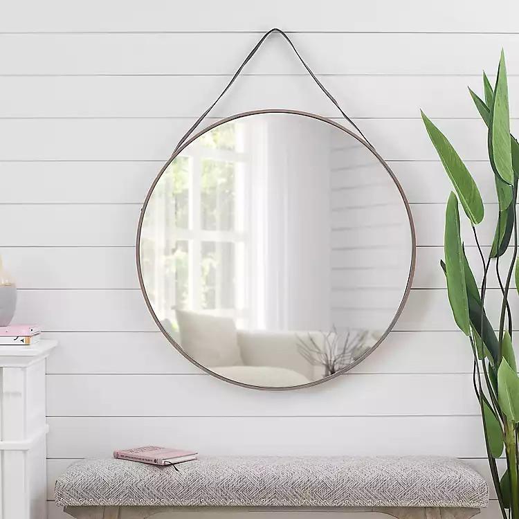 Large Leather Strap Wall Mirror, 30 in. | Kirkland's Home
