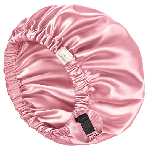 YANIBEST Silk Bonnet Satin Bonnet for Sleeping Women and Men, Adjustable Double Layer Hair Bonnet for Curly Braids Hair Rose Gold | Amazon (US)