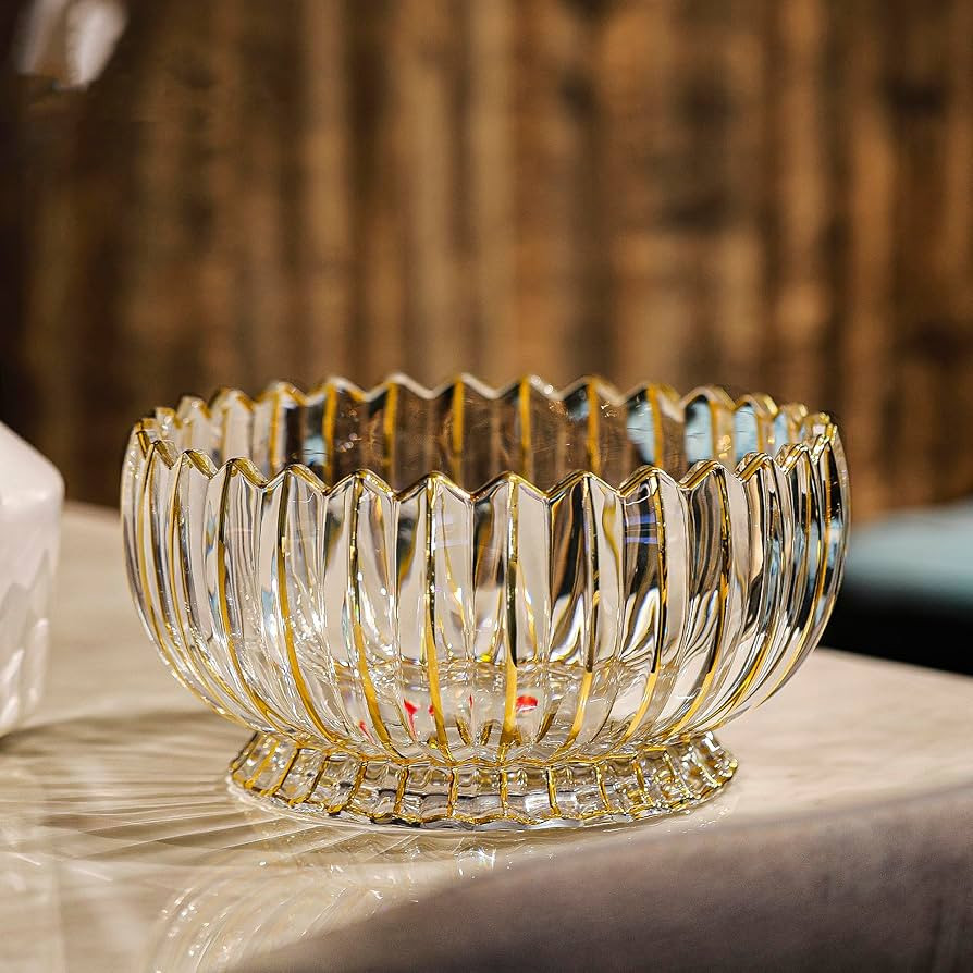 MAGCOLOR Hand painted Gold Round Crystal Glass Fruit Bowl-8.7inch Diameter, Footed Bowl,Elegant D... | Amazon (US)