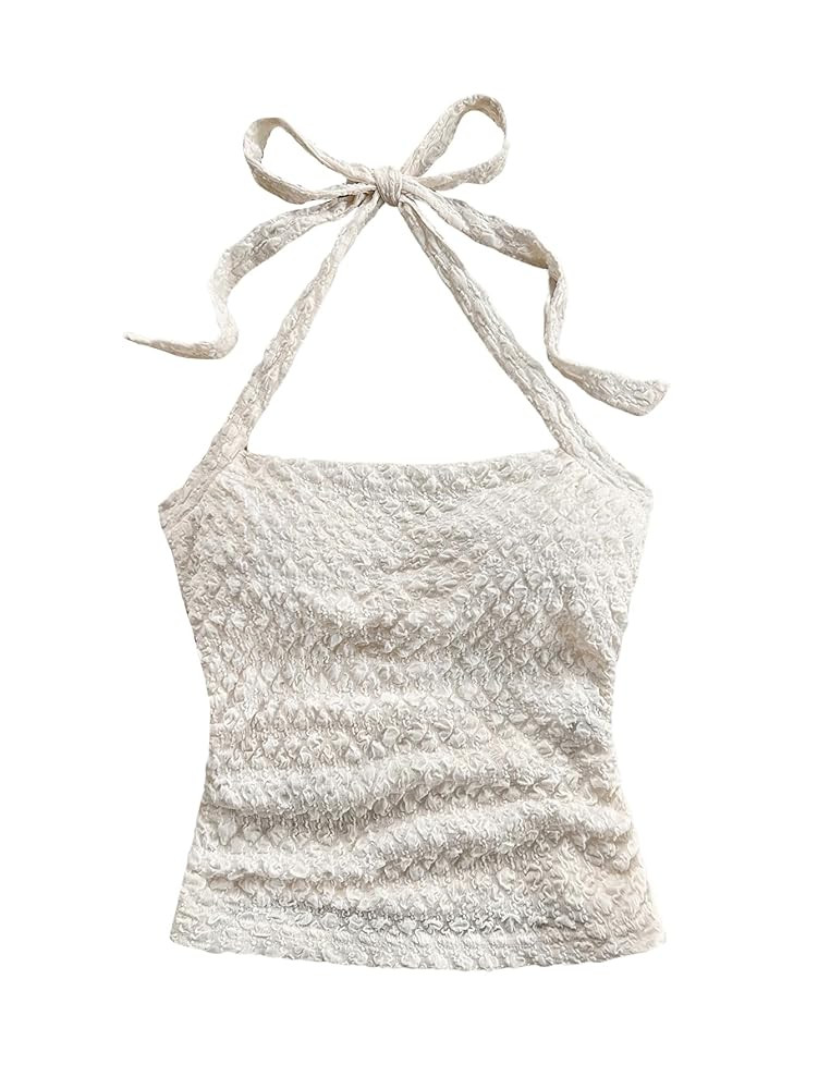 SOLY HUX Women's Halter Top Tie Back Textured Going Out Concert Beach Vacation Crop Tops Summer S... | Amazon (US)