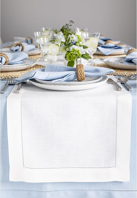 Solino Home Linen White Table Runner 72 Inches Long - 100% Pure Linen Hemstitch Table Runner 14 x... | Amazon (US)