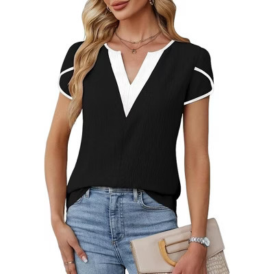 Coolmee Women's Dressy Casual Tops Business Work Blouses Pullover Shirts Short Cap Sleeve V Neck Tshirt M Black | Target