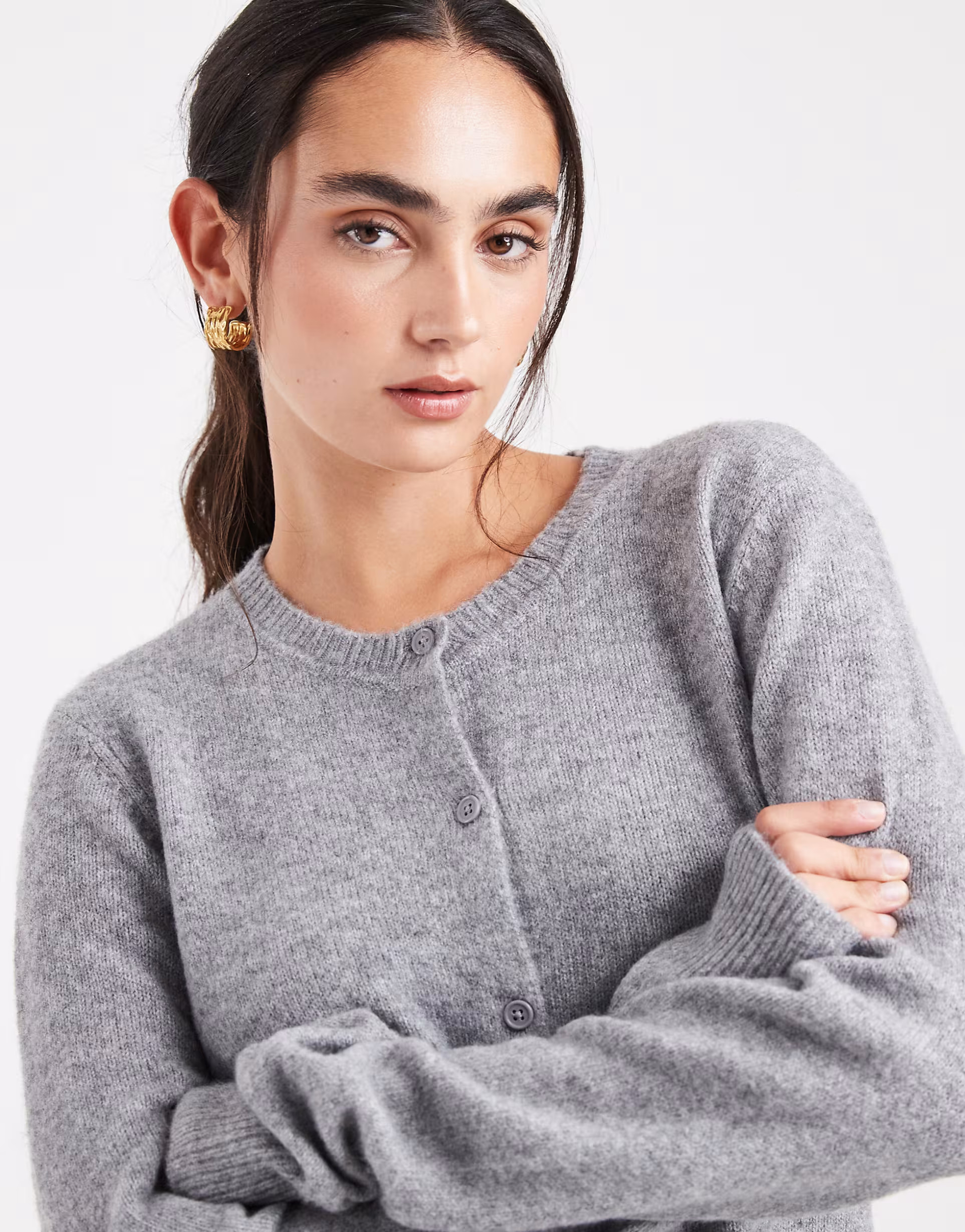 Pieces - Gebreid vest in gemêleerd mediumgrijs | ASOS (Global)