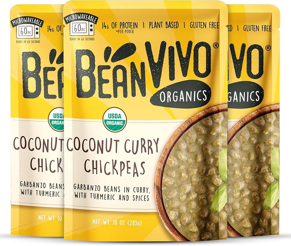 BeanVIVO (Pack of 3) Organics Plant based Coconut Curry Chickpeas - Good Source of Fiber - Nutrit... | Amazon (US)