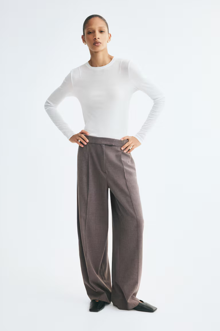 H & M - Tailored barrel trousers - Dark Brown | H&M (UK, MY, IN, SG, PH, TW, HK)