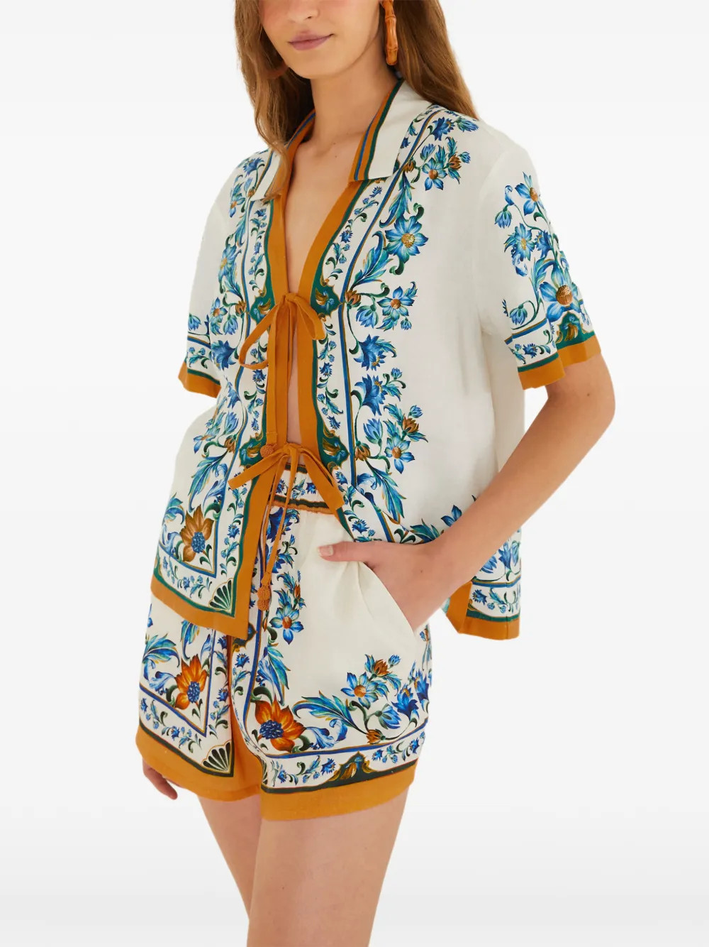 FARM Rio floral-tile shorts - Neutrals | Farfetch Global