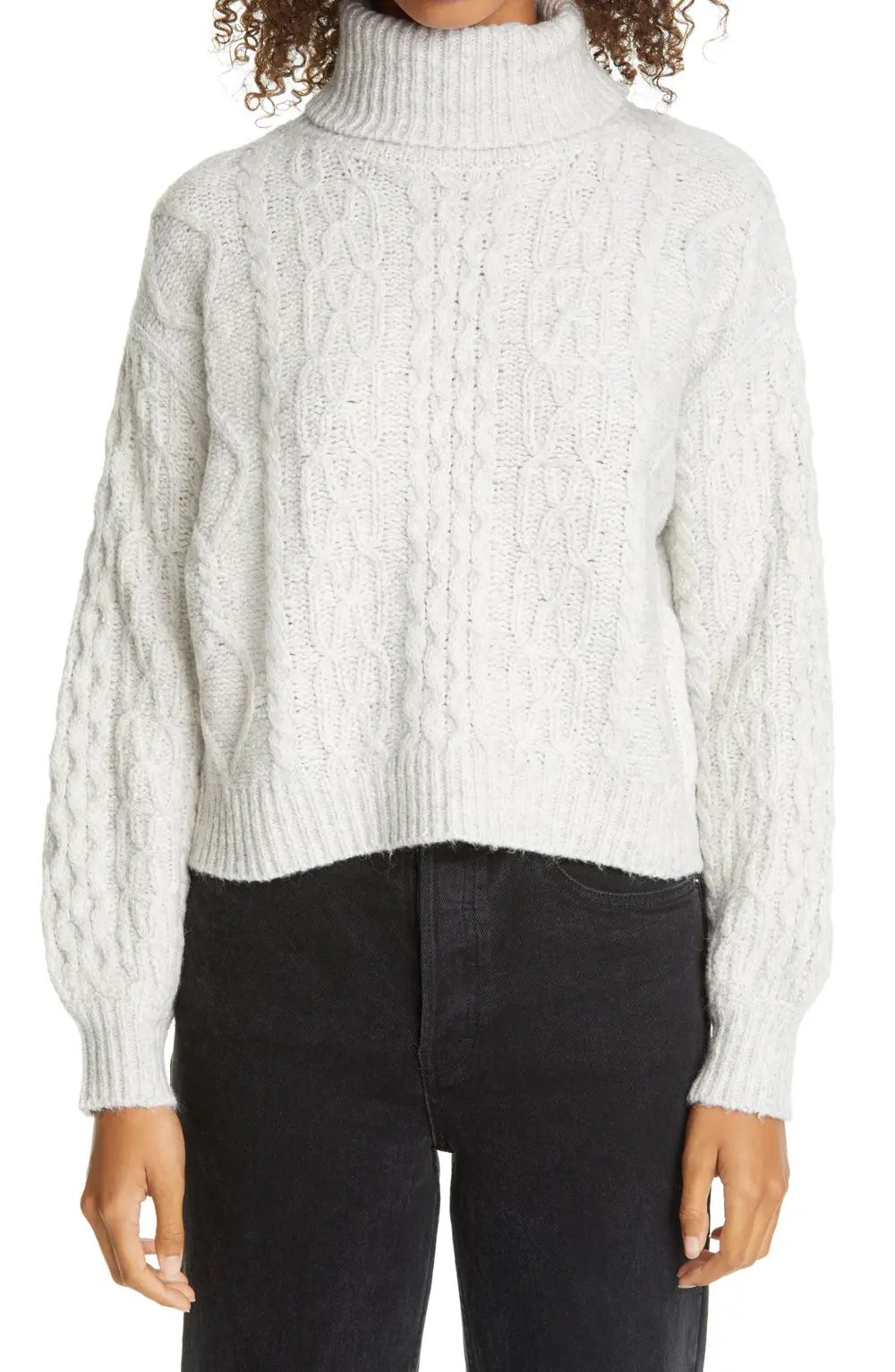 Line Amelia Cable Knit Turtleneck Sweater, Size Large in White Melange at Nordstrom | Nordstrom Canada
