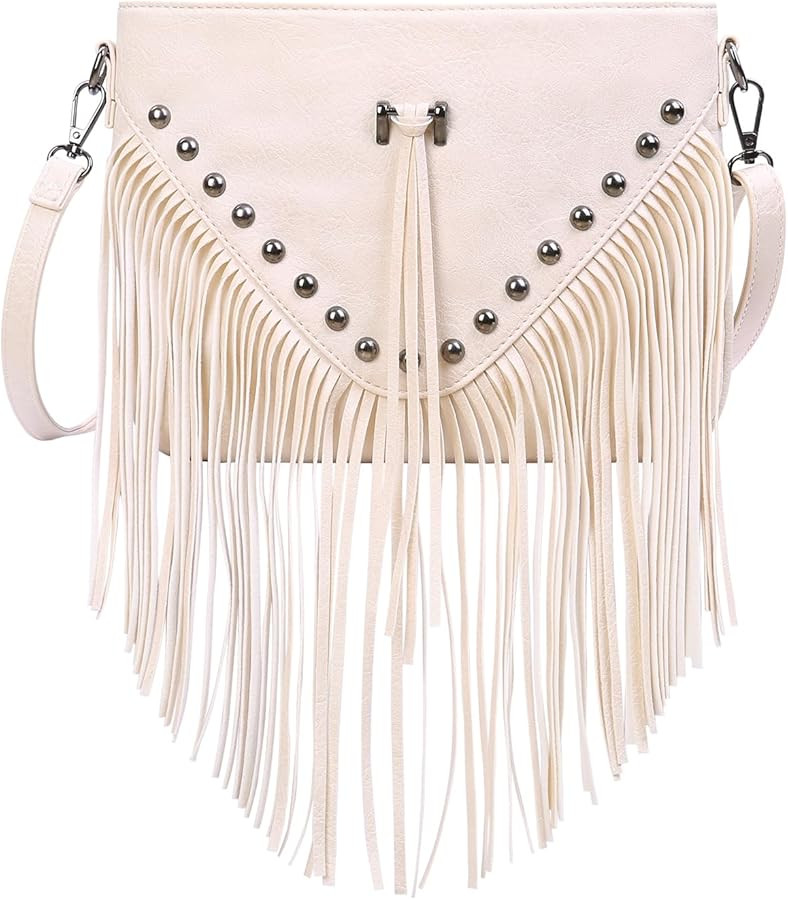 HDE Women's PU Leather Hobo Fringe Crossbody Tassel Purse Vintage Small Handbag | Amazon (US)