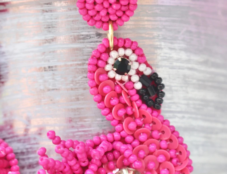 Pink Flamingo Earrings / Beaded Statement / Summer Earrings / Trendy Gifts for Her / Flamingos / ... | Etsy (US)