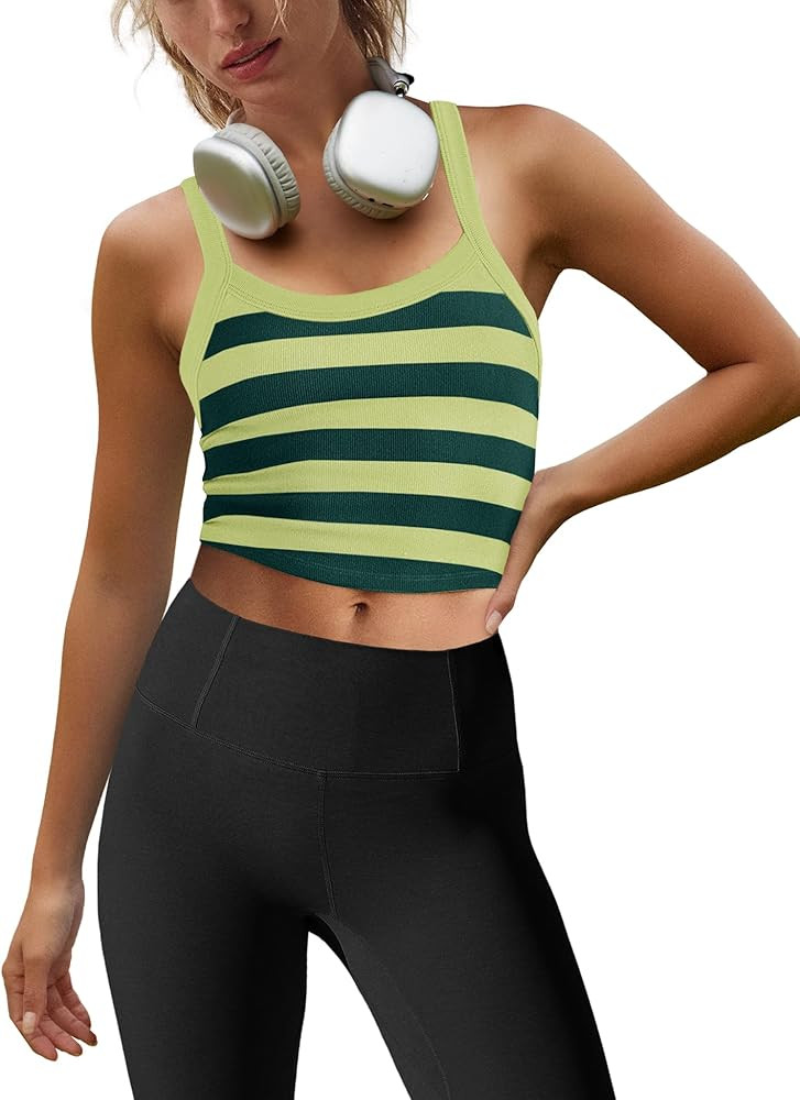 LAMISSCHE Cropped Tank Tops for Women Striped Spaghetti Strap Tank Top Workout Running Sports Bra... | Amazon (US)