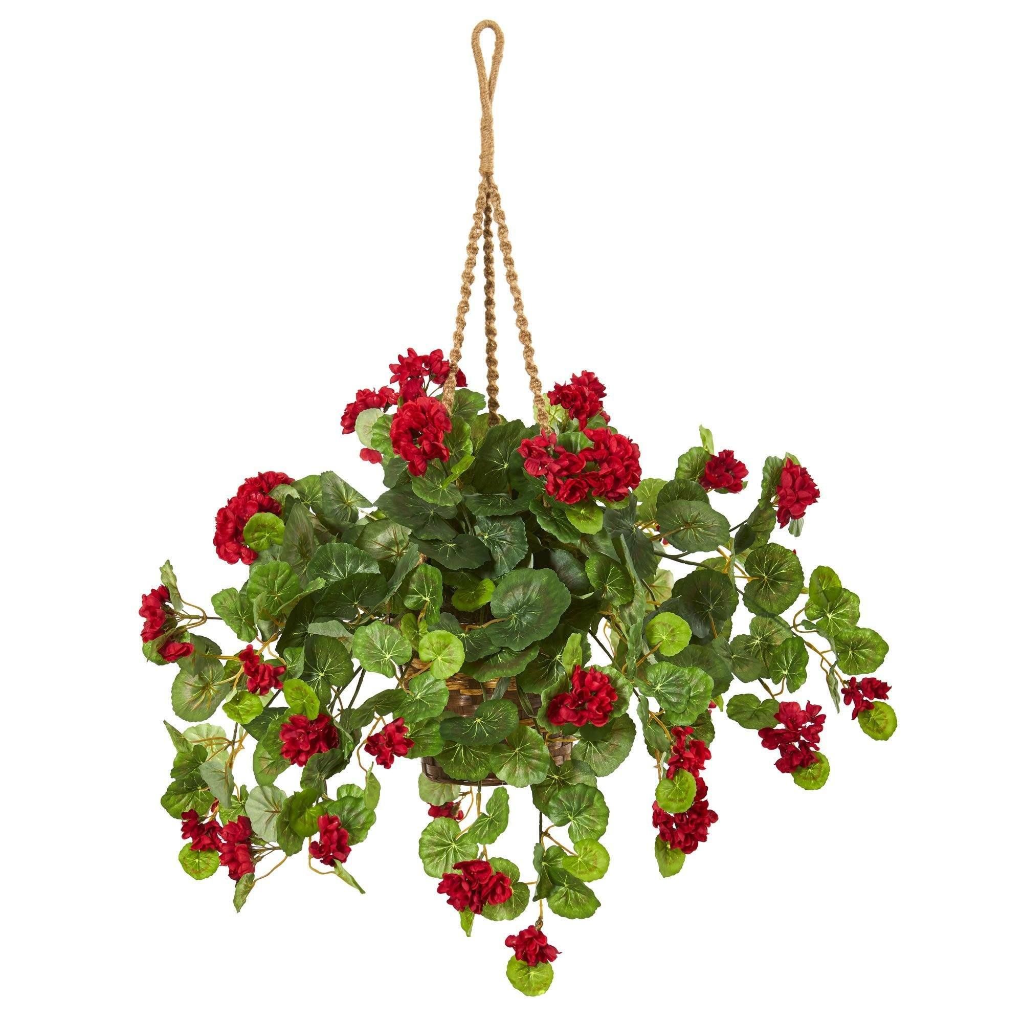 27” Geranium Artificial Plant in Hanging Basket | Nearly Natural | Nearly Natural