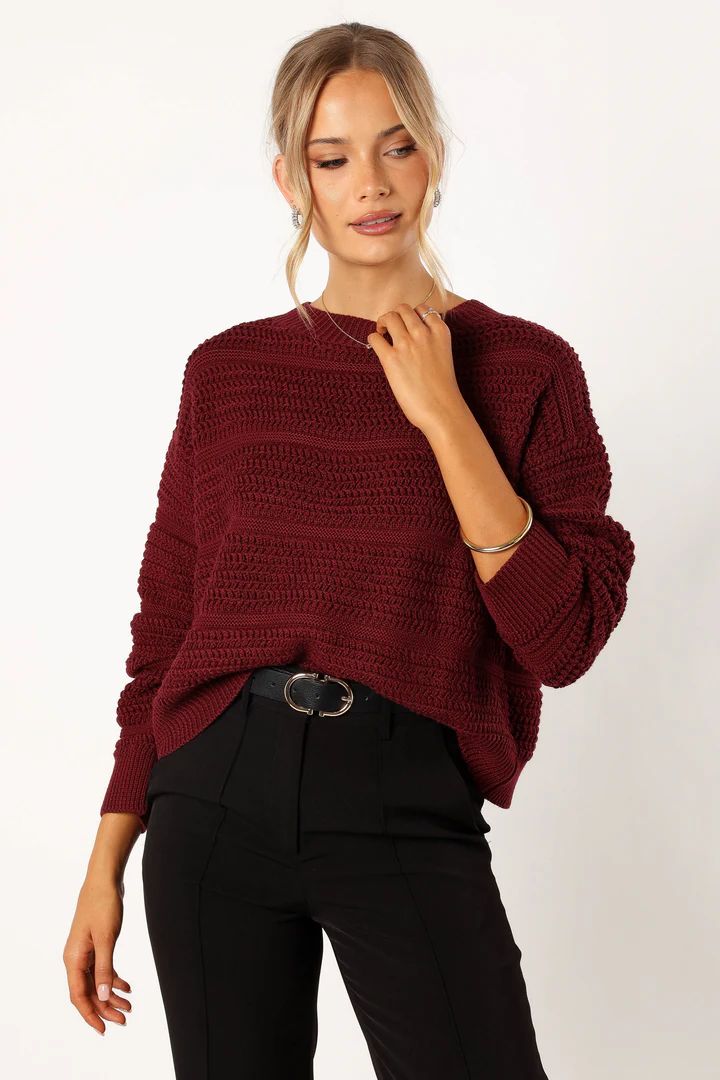 Nancy Crewneck Textured Knit Sweater - Burgundy | Petal & Pup (US)
