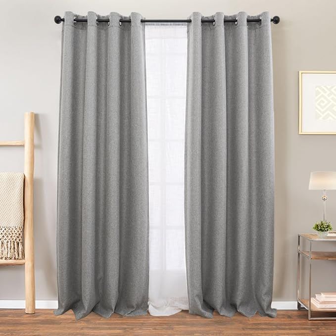 Vangao Grey Linen Textured Curtains for Bedroom 84 inches Long Room Darkening Window Curtain Grom... | Amazon (US)