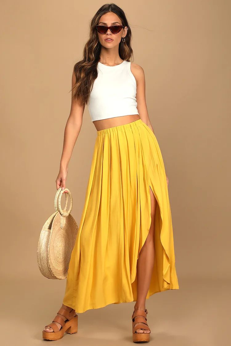 If You Pleats Yellow Pleated Maxi Skirt | Lulus (US)
