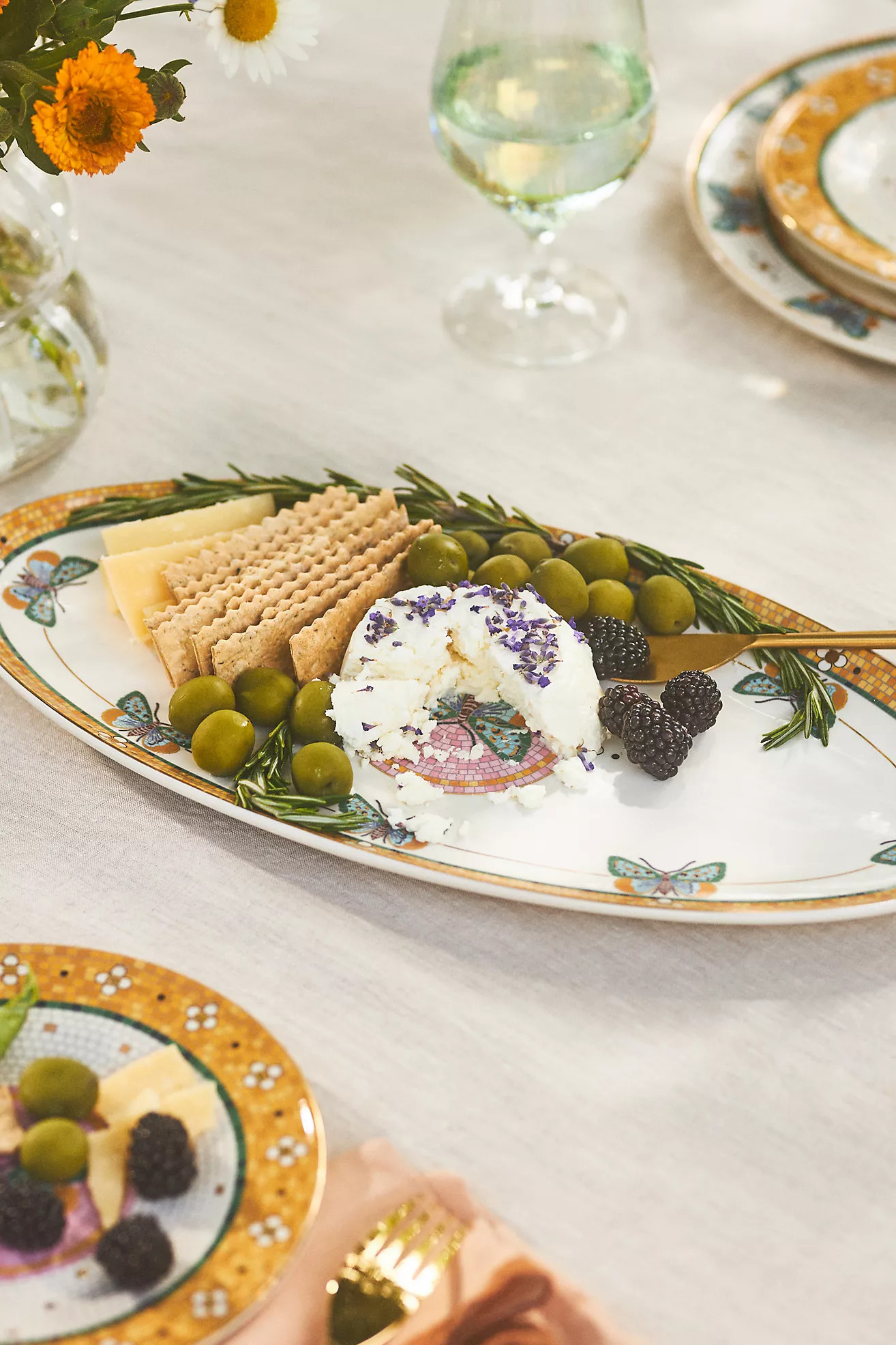 Bistro Tile Stoneware 24k Gold Accent Platter: Garden Edition | Anthropologie (US)