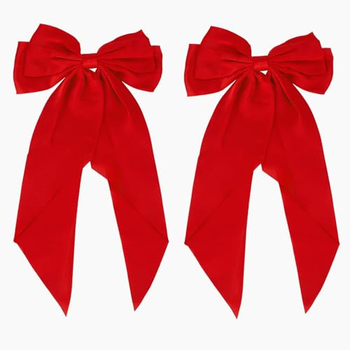 Christmas Red Hair Bows for Women, Silky Satin Hair Bows with Long Tail Oversized Hair Bow Barrettes French Hair Accessories for Xmas Christmas Party Girls Gift | Amazon (US)