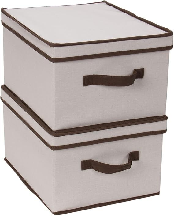 Household Essentials 513 Storage Box with Lid and Handle - Natural Beige Canvas with Brown Trim -... | Amazon (US)