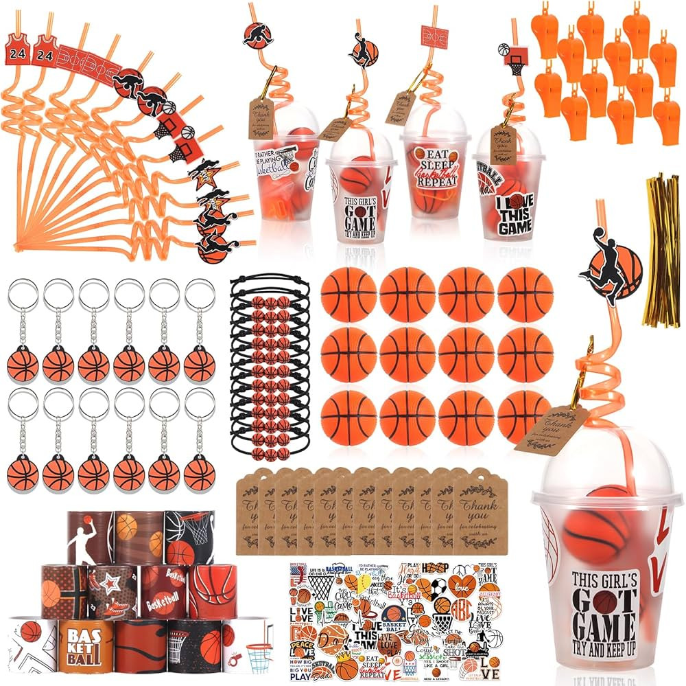 LiYiQ 158 Pcs Basketball Party Favors Basketball Party Supplies with Cup Straw Stress Ball Keycha... | Amazon (US)