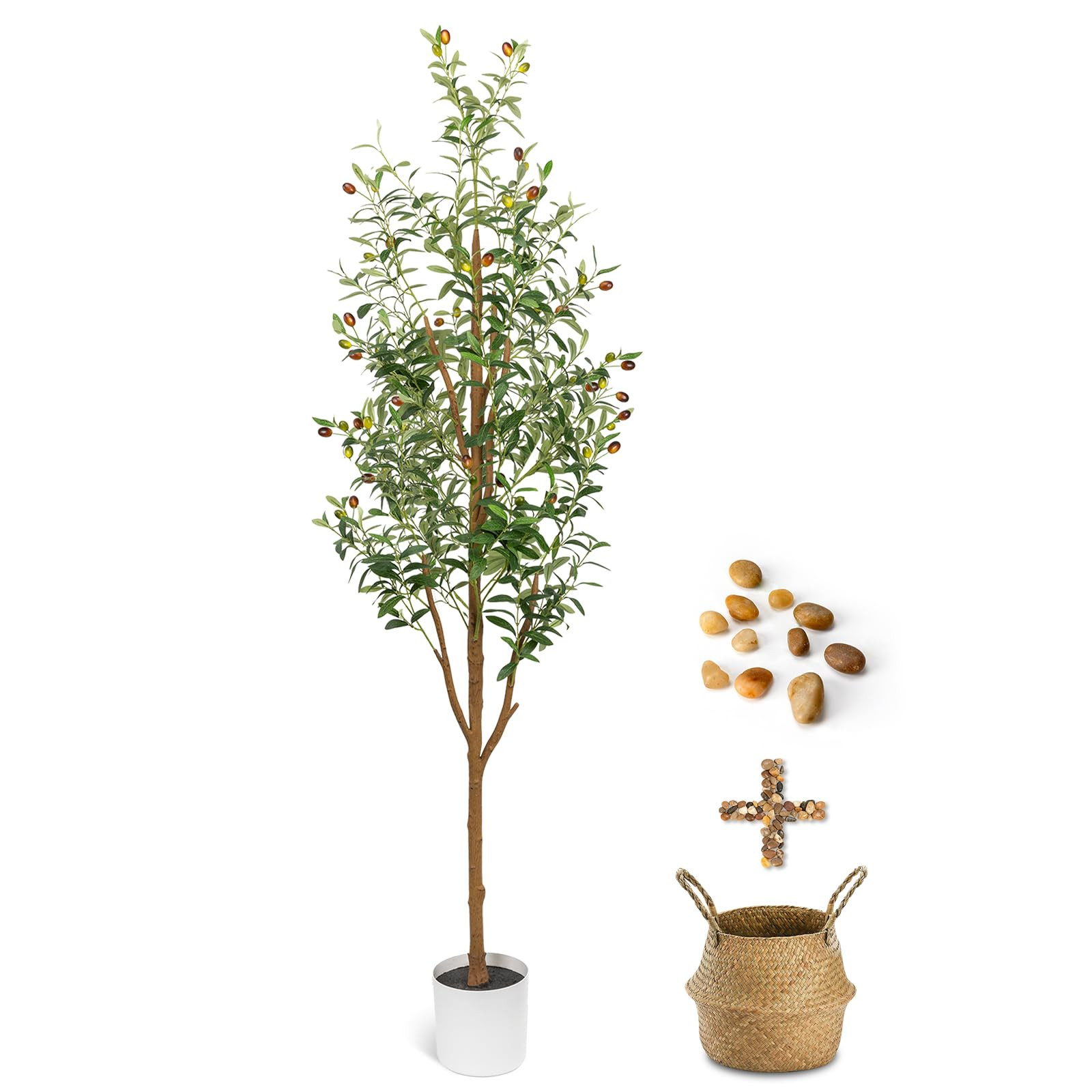6FT Artificial Olive Tree - Indoor Tall Faux Olive Trees with Planter&Basket, Large Fake Olive Si... | Amazon (US)