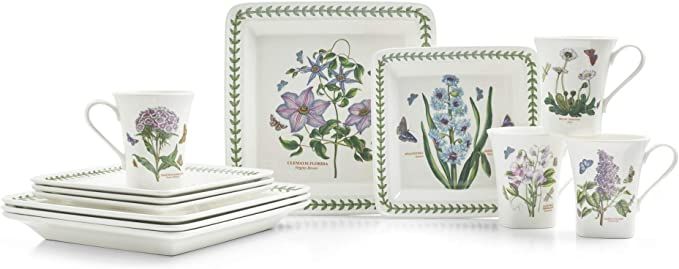 Portmeirion Botanic Garden 12 Piece Square-Shaped Dish Set | Dinnerware Set for 4 | Made from Por... | Amazon (US)