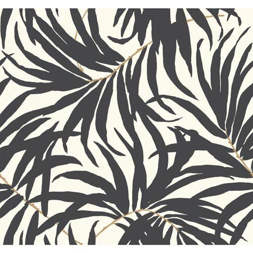 Ashford House Tropics Off-White and Grey Bali Leaves Wallpaper | Bellacor