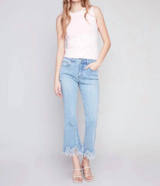 Cropped Fringed Hem Jeans In Light Blue | Shop Premium Outlets