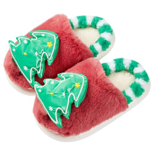 Christmas Slipper for Boys Girls Soft Plush Comfy Warm Fuzzy Slippers Christmas Tree Indoor Walking House Shoes (Red, 10.5 Little Child) | Amazon (US)