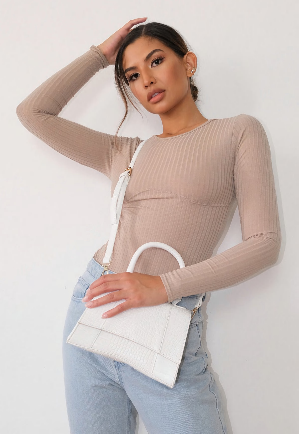 Missguided - White Croc Curve Base Handbag | Missguided (US & CA)