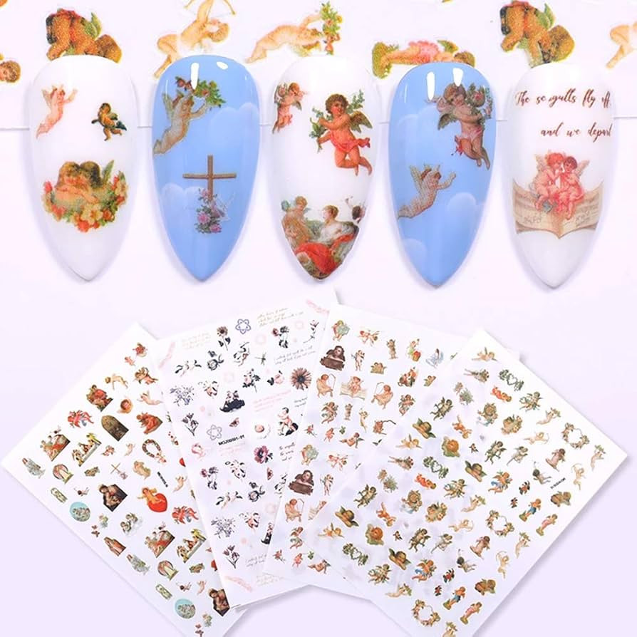 Angel Nail Stickers, 3D Self-Adhesive Baby Angels Nail Decals Baroque Flower Leaf Nail Art Sticke... | Amazon (US)