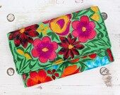 Beautiful Machine Embroidered Clutch with Flowers Boho Green Bohemian Handmade Wallet | Etsy (US)
