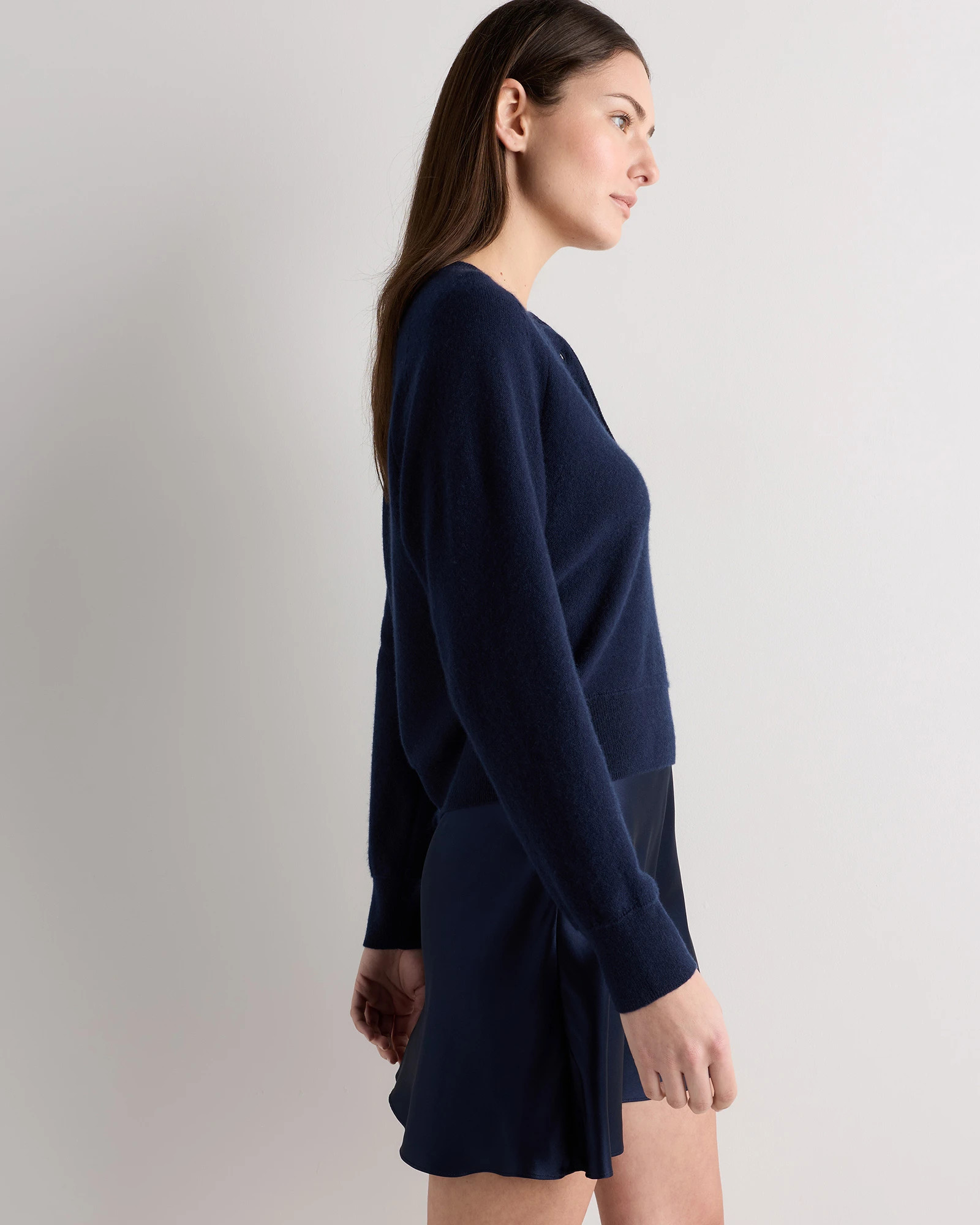 100% Mongolian Cashmere Dolman Sleeve Henley Sweater in True Navy | Quince