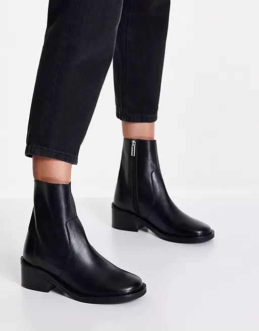 ASOS DESIGN Riviera leather pull on boots in black | ASOS (Global)