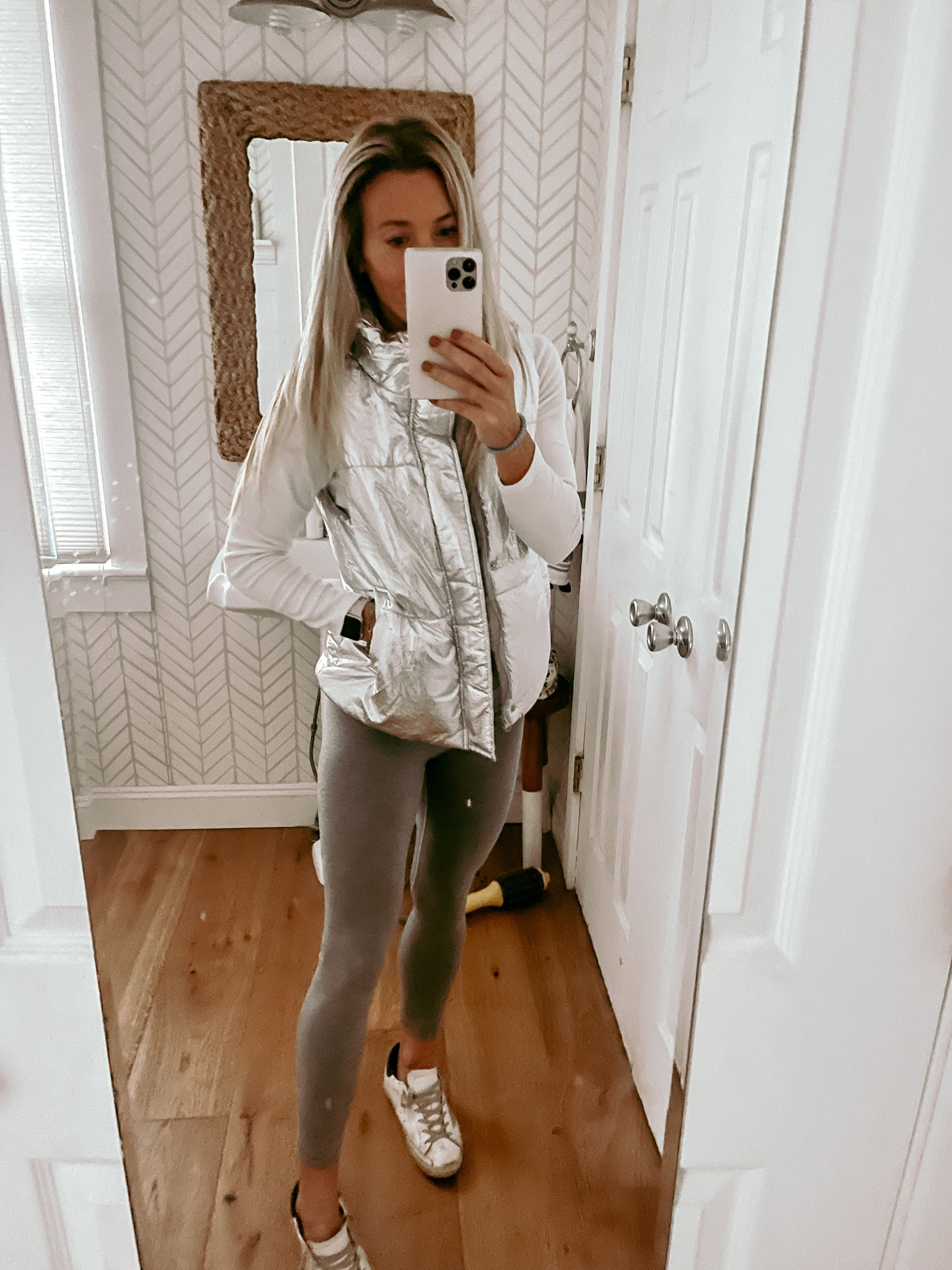 Silver metallic puffer vest 