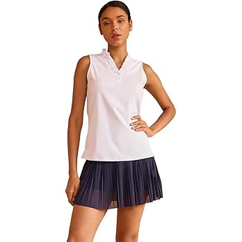 ACEGOLFS Womens Golf Polo Shirts Casual Ruffle V Neck Sleeveless Tops for Women UPF 50+ Rash Guar... | Amazon (US)