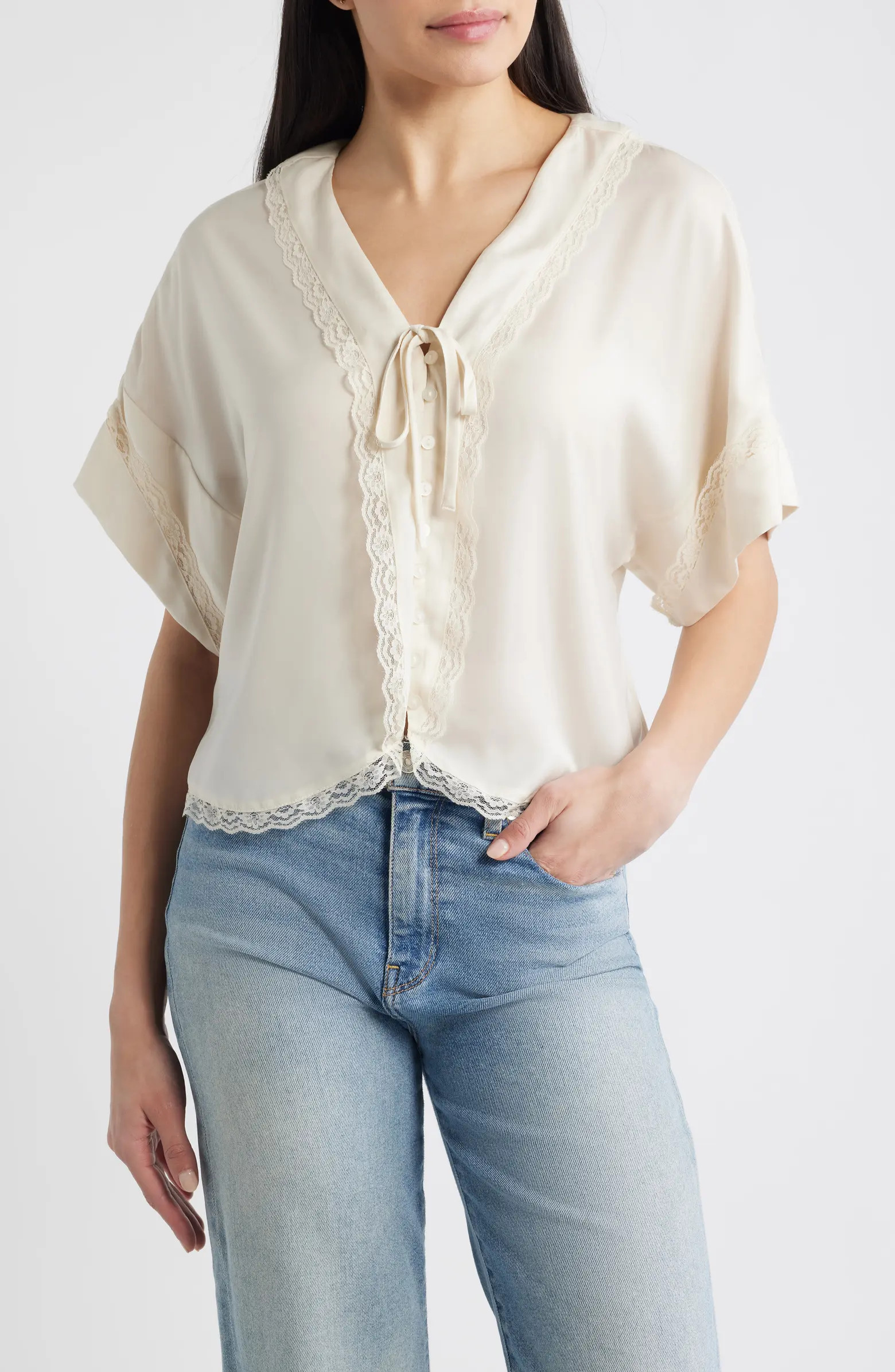Lace Trim Dolman Sleeve Top | Nordstrom